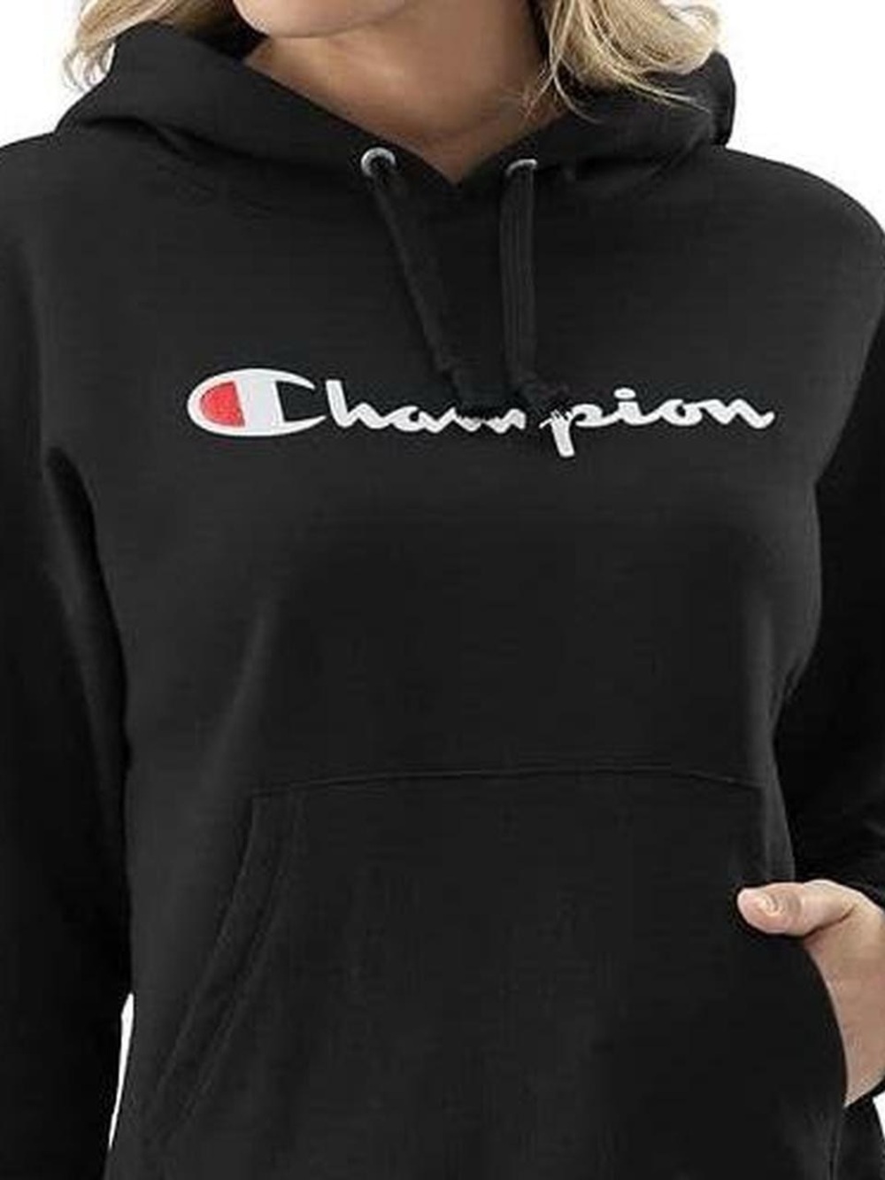 Champion Black Pullover Hoodie with Script Tag